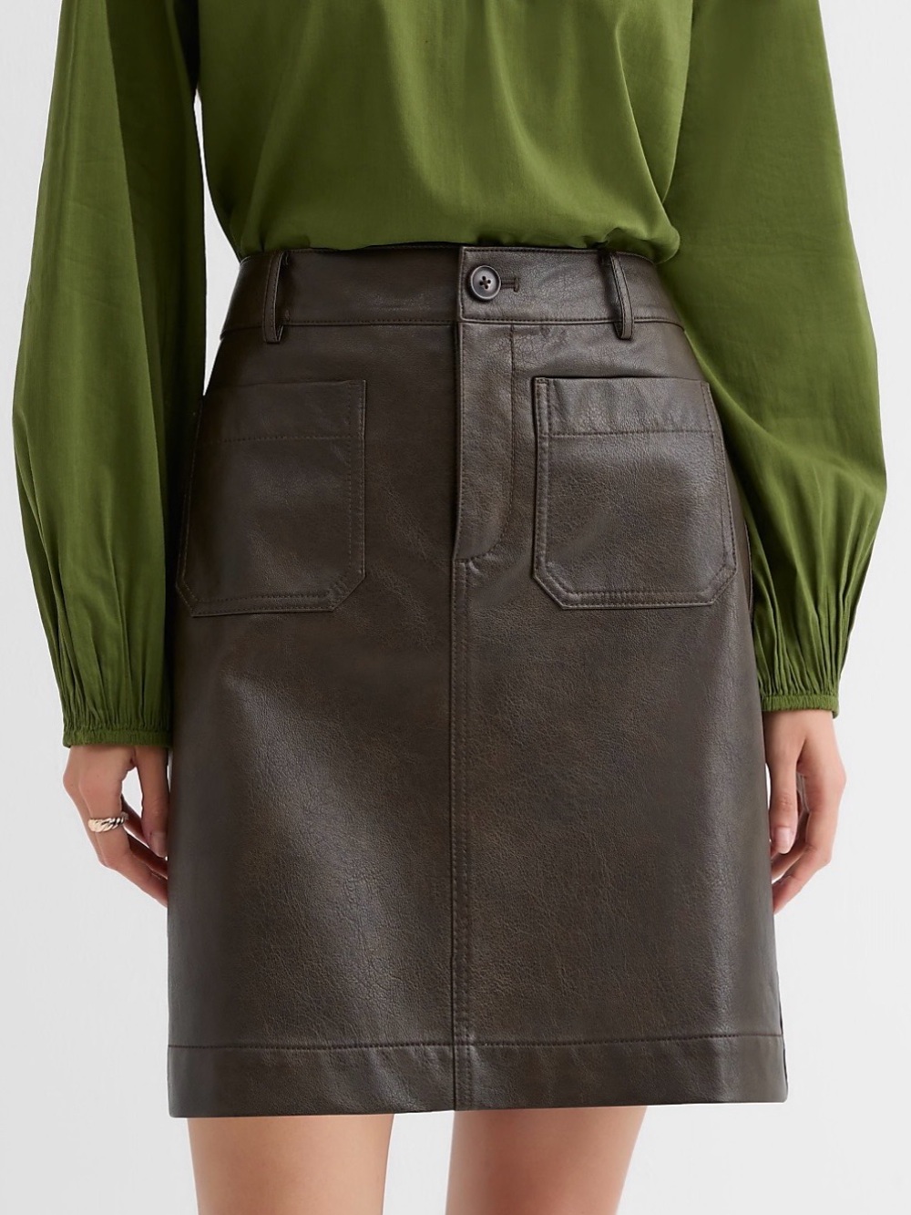 Maeve Black Vegan Leather Mini Skirt
